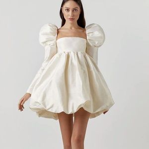 Rosedress Silky Satin Square Neck Puff Sleeve Babydoll Mini